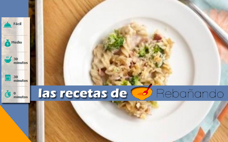 Pasta gratinada con brócoli y jamón
