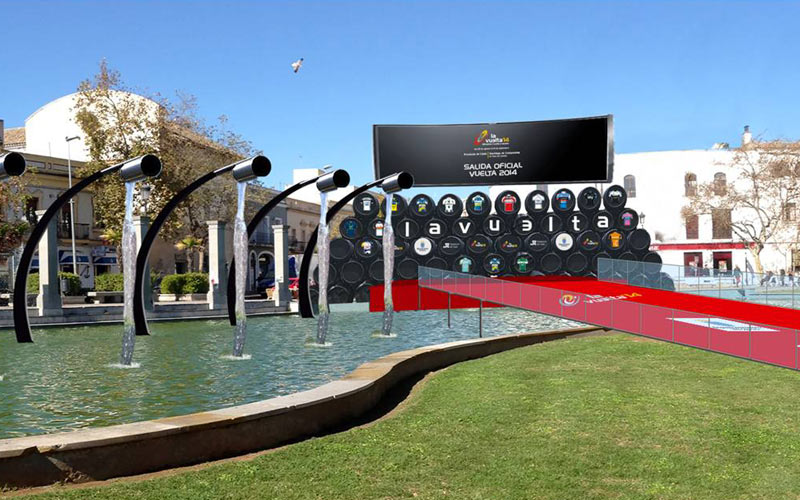 La salida de La Vuelta 2014 estará colocada sobre la fuente de la plaza del Mamelón de Jerez, “convertida en bodega”