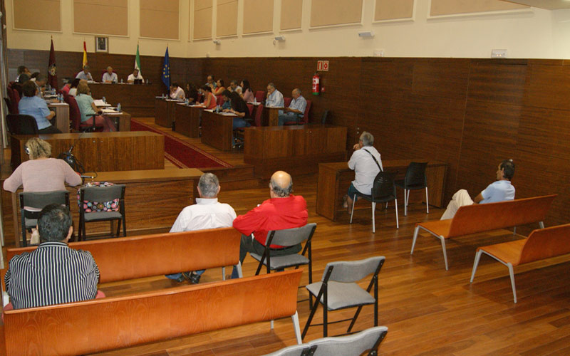 Extrañados por la presencia policial, incluso con agentes de paisano, en un pleno municipal con solo cinco personas de público