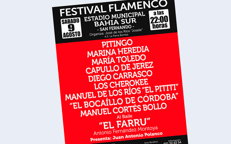 Pitingo y Capullo de Jerez, entre otros, en el Festival Flamenco organizado este sábado en el estadio de Bahía Sur