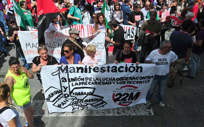 Dos marchas por el Primero de Mayo, pero menos manifestantes en las calles de los que la situación de la provincia de Cádiz urge