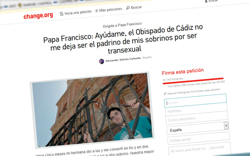 Alex apela al Papa: “si miles de voces se lo pedimos, sabrá rectificar al Obispado y podré ser un buen padrino de mi sobrino”