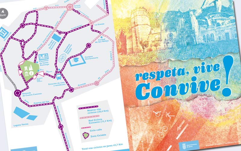 Un mapa icónico de la nueva red de carriles bici para fomentar su uso entre jerezanos y turistas