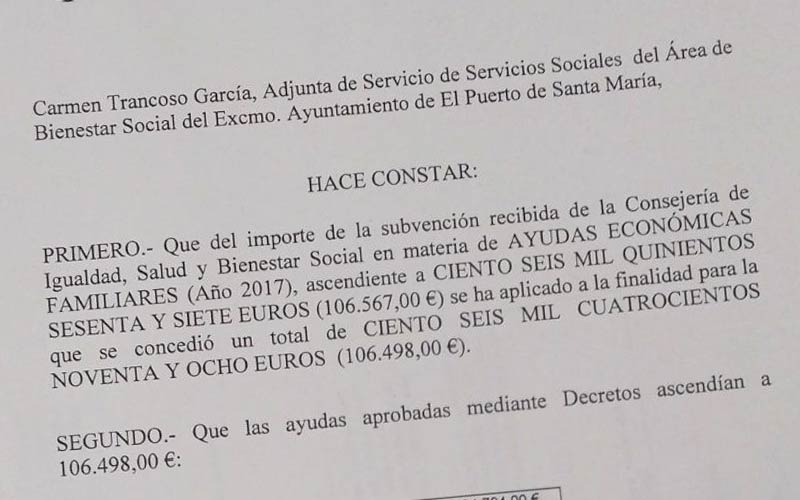 Levantemos insiste en poner en duda el total de las ayudas sociales y acusa al Gobierno portuense de mentir “con documentos de 2017”