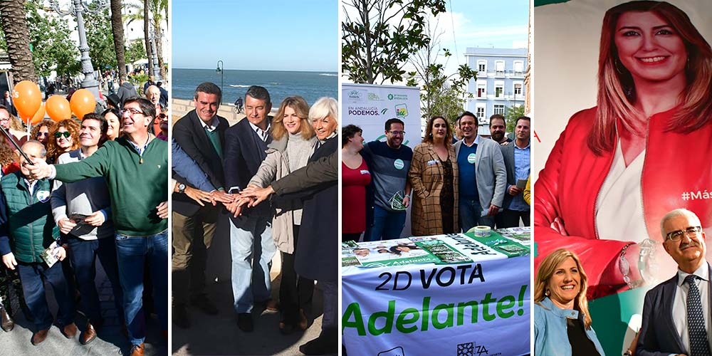 PSOE, Adelante Andalucía, PP y Cs prometen en el remate de la campaña del 2-D “estabilidad”, “alternativa”, “confianza” y “cambio”