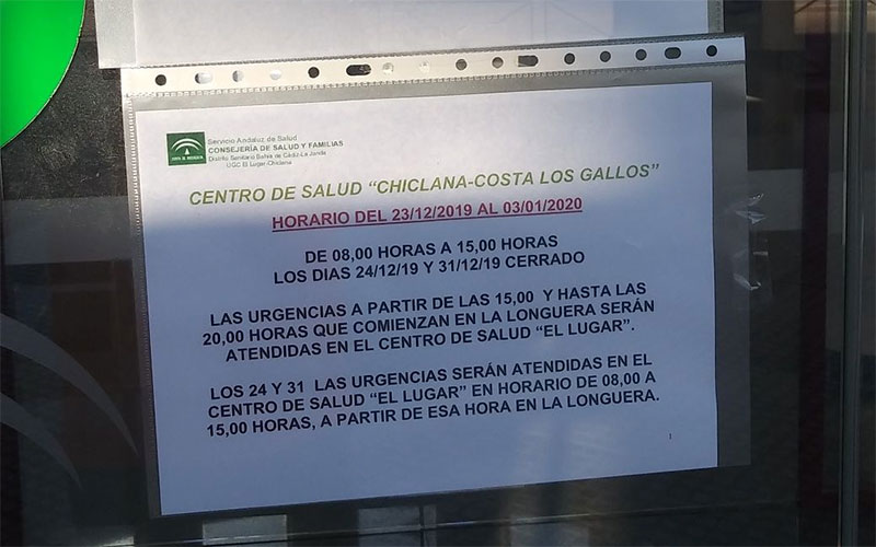 El PSOE pone en evidencia el “silencio” del PP chiclanero ante el cierre por las tardes en navidades del centro de salud de Los Gallos