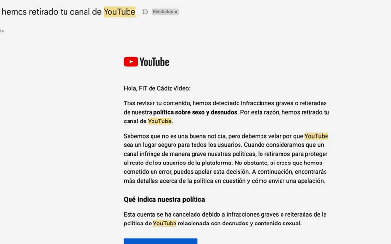 La edil de Cultura niega que exista “censura” en el Ayuntamiento de Cádiz: “el contenido del FIT en Youtube lo ha eliminado la propia red social”