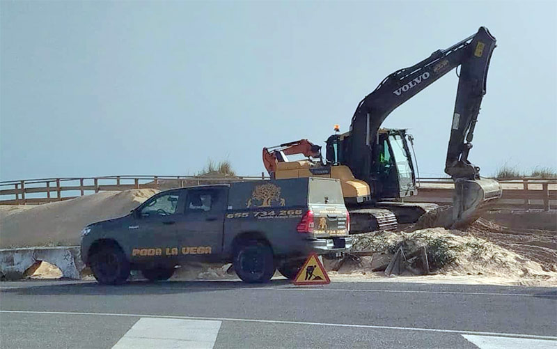 “Absoluta temeridad”: alertan del uso de maquinaria para desenterrar el Eurovelo entre las dunas de Cortadura, con nidos de chorlitejo