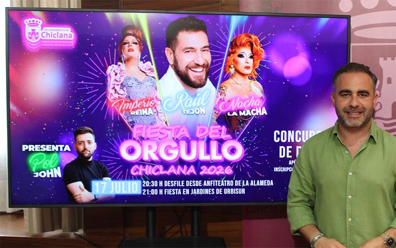 La Fiesta del Orgullo de Chiclana 2026 aplazada a este viernes cuenta con Raúl Tejón de pregonero